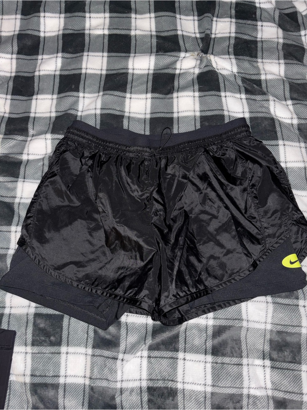 Nike Women's Black Athletic Shorts with Lime Swoosh